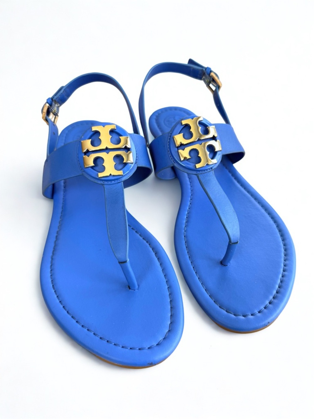 TORY BURCH Galleria Blue Logo Thong Sandals 9.5M - Excellent Pre-❤️ Condition - Picture 2 of 5